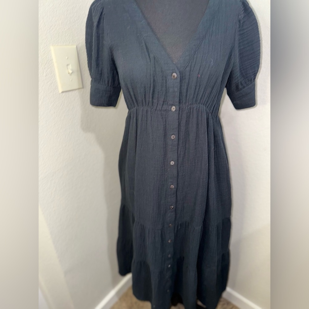Madewell Black V-Neck 100%‎ Cotton Cottagecore Maxi Dress- Size 2